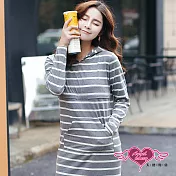 天使霓裳 居家睡衣 簡約時光 條紋長袖連身月子孕婦裝(灰F)F