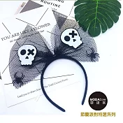 【摩達客】萬聖派對頭飾-黑色網紗大蝴蝶結-俏皮骷髏頭髮箍無黑色