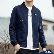 <現貨+預購>外套 棉質造型拼接夾克 三色-HeHa-L深藍