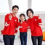 簡約純紅愛心白袖條長袖上衣親子裝(男大人)M紅色