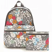 LESPORTSAC 輕便防水尼龍後揹包-灰色花朵（現貨＋預購）灰色花朵