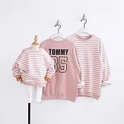 前後條紋拼對設計風格親子裝情侶裝(小孩)80粉條