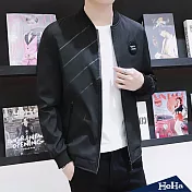 <現貨+預購>造型線條立領棒球飛行外套 三色-HeHa-L(黑色）