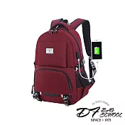 DF BAGSCHOOL - 韓版學生大容量雙肩USB旅行後背包-共4色酒紅