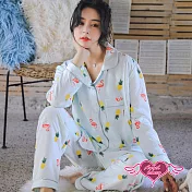 【天使霓裳】居家睡衣 夏日火鶴 二件式長袖孕婦月子套裝 綠F