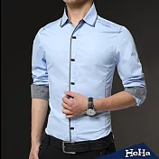 <現貨+預購>襯衫純棉拼色修身長袖襯衫四色-HeHaM（淺藍）