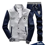 <現貨+預購>撞色釘釦拼布兩件式套裝 四色-HeHa-3XL（淺灰色）