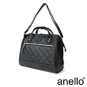 anello 氣質菱格壓紋波士頓兩用手提斜背包 黑色 L尺寸