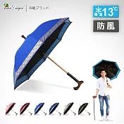 【雙龍牌】雙中棒分離式黑膠登山休閒自動傘 直立傘(拐杖型手把助行傘健走晴雨傘A6269B)皇家藍