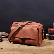 植鞣水洗牛革 復古中性側背包 棕