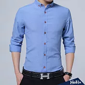 <現貨+預購>木釦純色長袖襯衫 三色-HeHa-3XL（藍色）