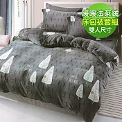 【eyah】100%法萊絨雙人床包被套四件組-多色可選挪威森林