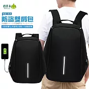 【倍麗森Beroso】韓版簡約風多功能防水防盜可充電多功能15吋後背包-BE-G00003-1-黑色