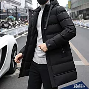 <現貨+預購>高質感厚鋪棉中長版連帽外套 三色-HeHa-XL（黑色）