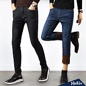 <現貨+預購>彈力加絨刷色直筒牛仔褲 二色-HeHa-36（黑藍色）