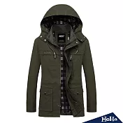 <現貨+預購>可拆式連帽中長款風衣外套 四色-HeHa-L（軍綠色）