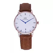 DW Daniel Wellington 經典中的獨特時尚優質麝香型咖啡皮革腕錶-白+玫瑰金/34mm-DW00100113
