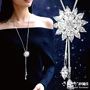 【Sayaka紗彌佳】立體花朵水晶鋯石時尚毛衣鍊 -白鑽