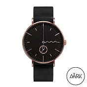 AÃRK 澳洲 質感波浪指標玫瑰金真皮革腕錶 - 38mm 質感黑