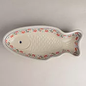 波蘭陶 藍印紅花系列 魚形餐盤 16x35cm 波蘭手工製