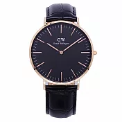 DW Daniel Wellington 經典中的珍貴收藏時尚優質皮革腕錶-黑竹節+玫瑰金/40mm-DW00100129