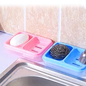 雙格帶蓋瀝水肥皂盒藍色(2入)