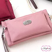 【a Lady ’s真皮】愛旅行牛津斜紋圈手斜背二用包(蜜桃淡粉)