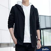 <現貨+預購>抽繩連帽釘釦休閒外套 四色-HeHa-L（黑色）