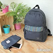 麻感收納後背包(A4 OK)-麻黑條紋-搭配斜肩帶+胸扣帶