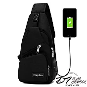 DF BAGSCHOOL - 日雜簡約率性自我USB充電單肩包-共3色黑色