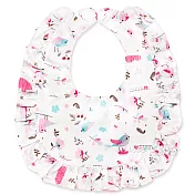 Cutie Bella印花布 純棉 荷葉邊 花邊防水圍兜/口水巾-Bird 粉小鳥