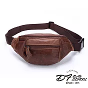 DF BAGSCHOOL - 男士戶外休閒真皮運動3WAYS單肩包咖啡色