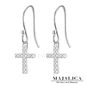 Majalica純銀耳環 十字架約定 耳勾式 925純銀 淑女純銀耳環 PF8066銀色