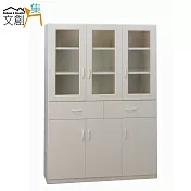 【文創集】泰迪 環保4.1尺塑鋼六門二抽餐櫃/收納櫃組合(四色可選)白色