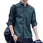 <現貨+預購>單邊口袋單寧襯衫 三色-L(中藍色)