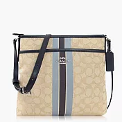 COACH 條紋 織布緹花 / 小款 / 斜背包_卡其藍