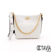 OCTAVIA 8 - 黃金1+1 菱格雙鍊帶肩斜水桶淑女肩包包 - 驚豔白