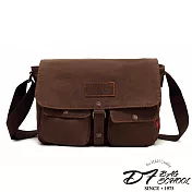 DF BAGSCHOOL - 復古雙口袋百搭款帆布側背包-共3色咖色