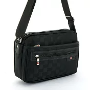 DF BAGSCHOOL - 瑞士大軍系列棋盤紋多功能側背包-黑色