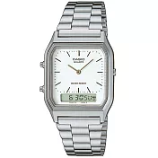 【CASIO】金色時尚熟男指針錶-刻度白面 (AQ-230A-7D)