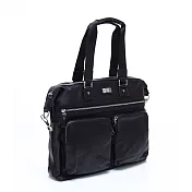 OMC - 韓國狎鷗亭系質感雙口袋真皮2用型托特包黑色