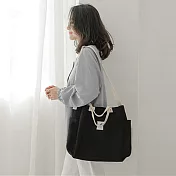 撞色單肩兩用帆布A4包  萬用百搭黑