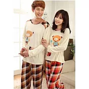 韓版情侶/夫妻居家服睡衣套裝(衣服+褲子)(男生款/女生款)M女款格子熊