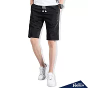 <現貨+預購>抽繩壓紋布料五分短褲 二色-HeHa-XL（黑色）