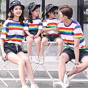 彩虹條紋短袖上衣親子裝(男大人)XL彩色