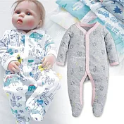 印花包腳哈衣 前開 新生兒 長袖 軟綿 前開 側釦 連身衣 哈衣 包腳 連腳衣XXS灰貓頭鷹