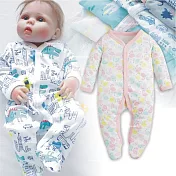 印花包腳哈衣 前開 新生兒 長袖 軟綿 前開 側釦 連身衣 哈衣 包腳 連腳衣XXS粉鳥