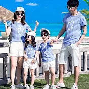 愛心條紋短袖套裝親子裝(男大人)M藍色