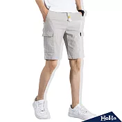 <現貨+預購>壓紋布料抽繩五分短褲 二色-HeHa-L（灰色）