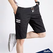 <現貨+預購>壓紋布料立體車線五分短褲 二色-HeHa-3XL（黑色）